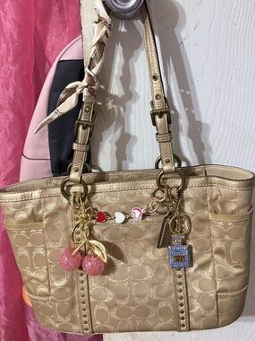 Gold Coach Tote Bag with Charm Accents